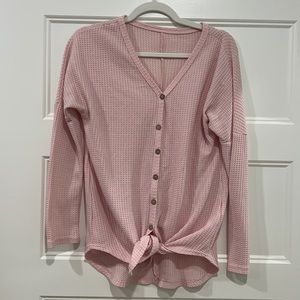 Pink Waffle Knit Button Up